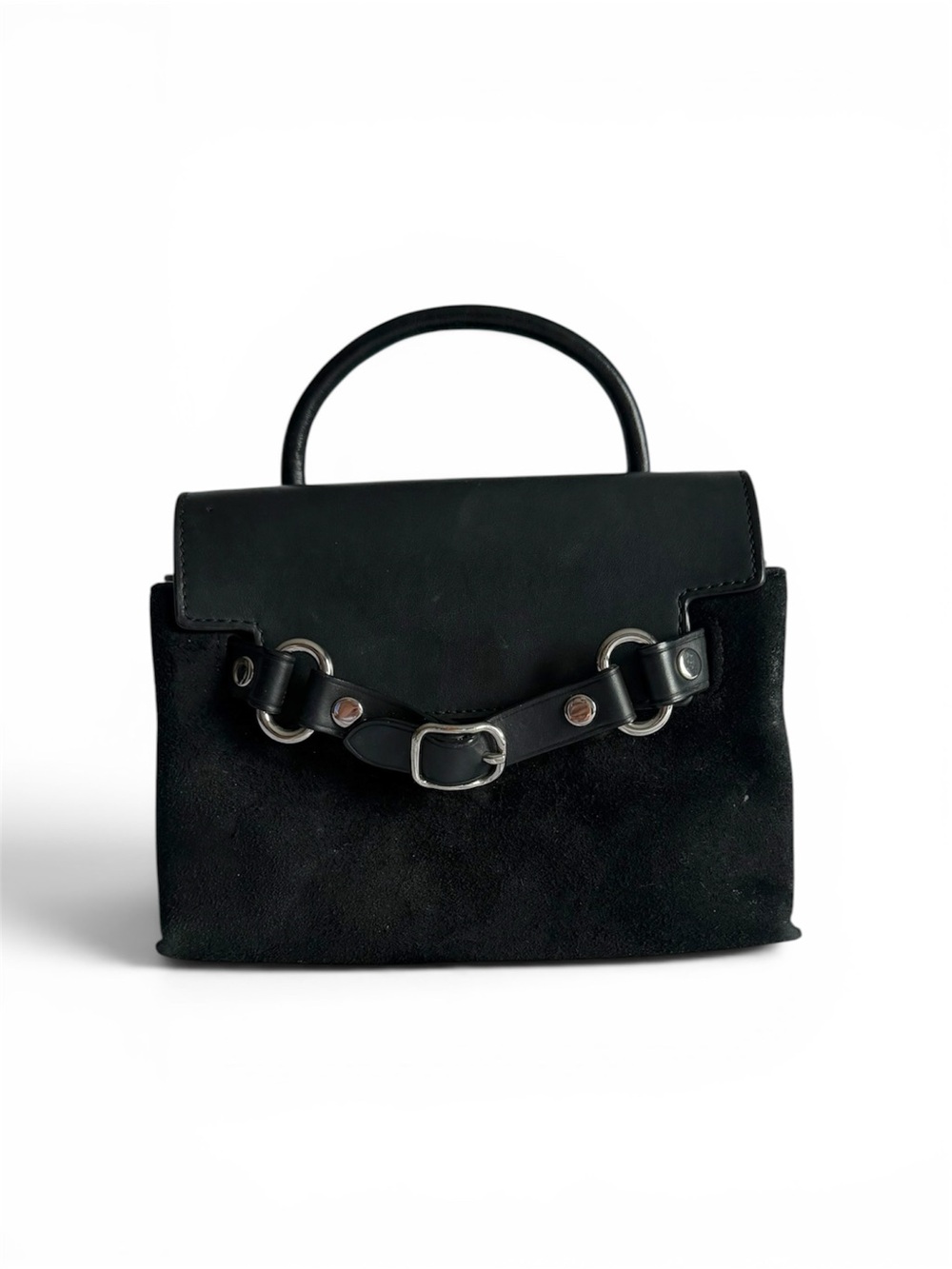 Alexander Wang Black Italian Leather Suede Buckle Top Handle Flap Attica Kelly